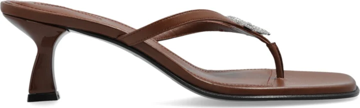 Heeled Slippers, , - Brown