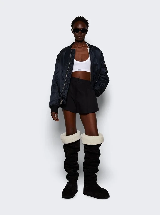 Heidi Thigh High Boot Crosta Black And Ivory Shearling