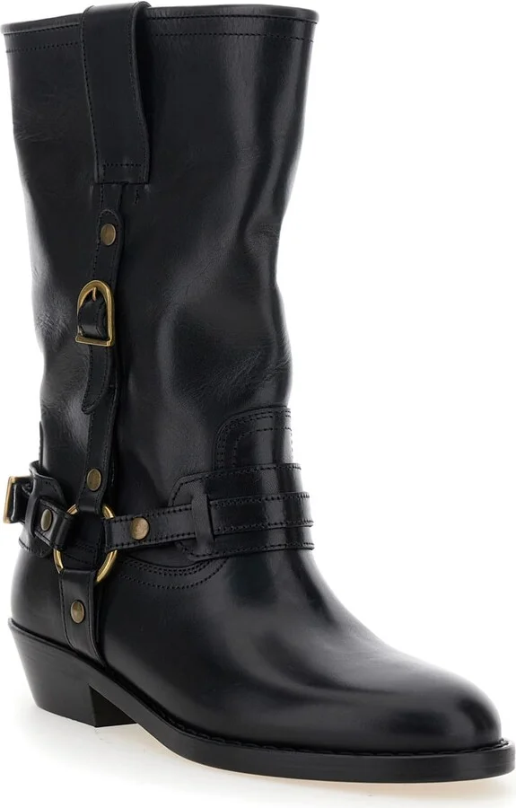 'heiko' Black Ankle Boots With Studs And Ring In Leather Woman - Image 2