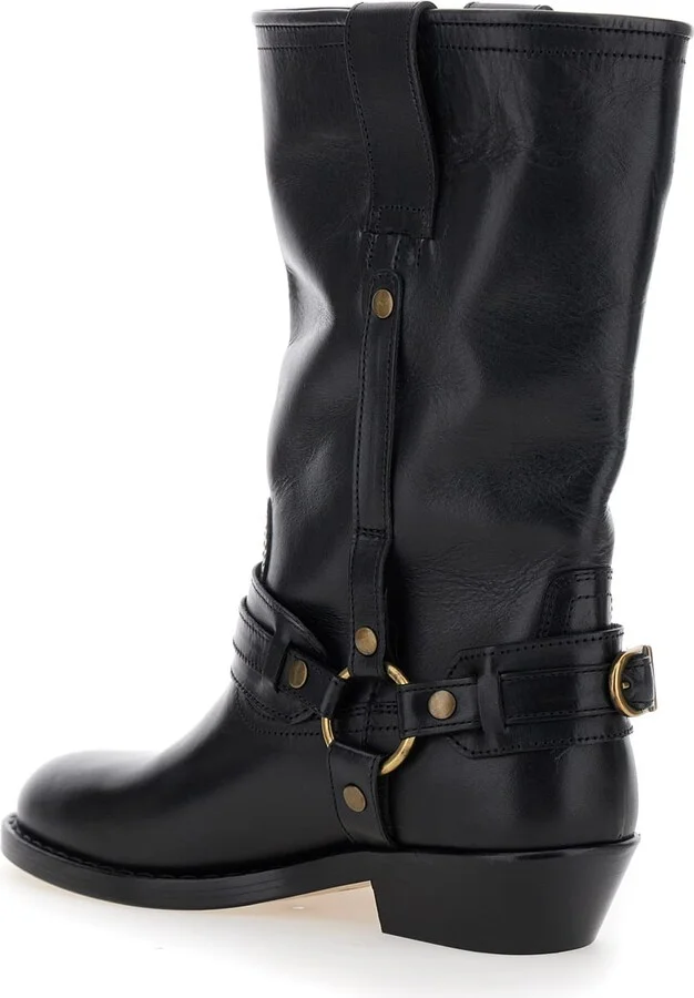 'heiko' Black Ankle Boots With Studs And Ring In Leather Woman - Image 3