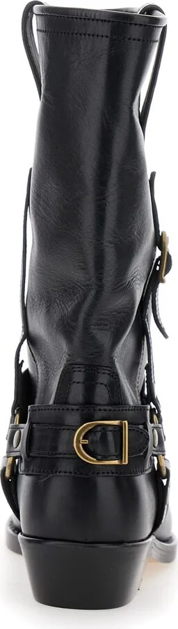 'heiko' Black Ankle Boots With Studs And Ring In Leather Woman - Image 4
