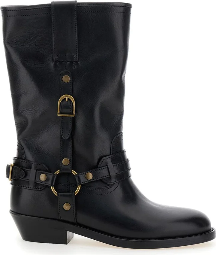 'Heiko' Black Ankle Boots With Studs And Ring In Leather Woman - Image 3