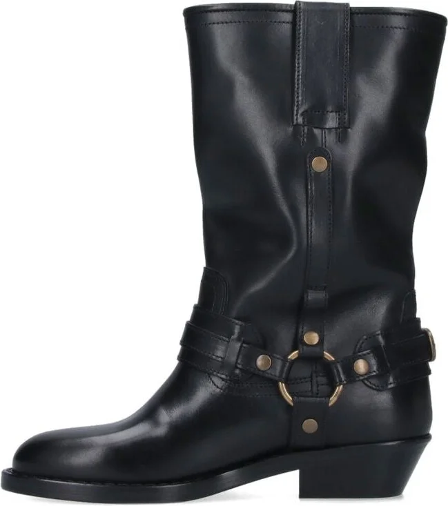 'Heiko' Black Ankle Boots With Studs And Ring In Leather Woman - Image 9