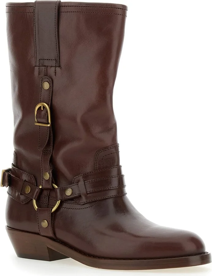 'heiko' Brown Ankle Boots With Buckle And Stud Embellishments In Leather Woman - Image 2