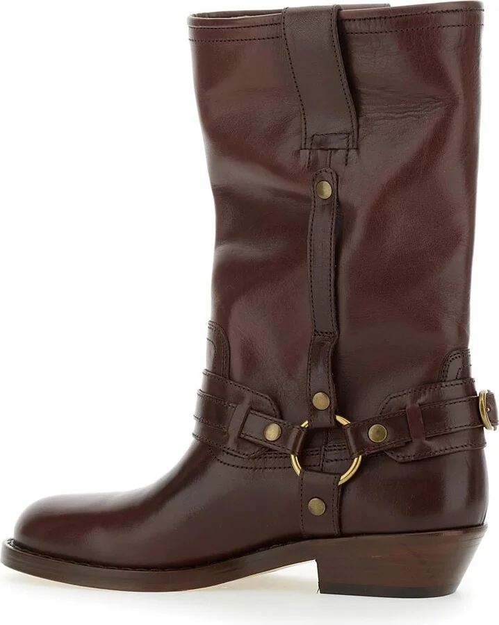'heiko' Brown Ankle Boots With Buckle And Stud Embellishments In Leather Woman - Image 3