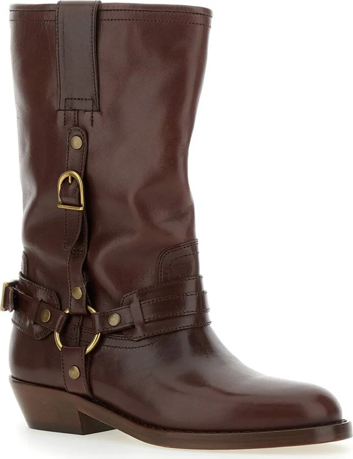 'Heiko' Brown Ankle Boots With Buckle And Stud Embellishments In Leather Woman - Image 2