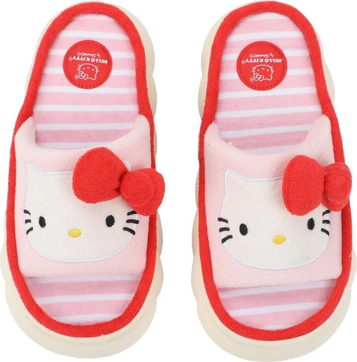 Hello Kitty 3D Character Face Art Women's Pink & White Striped Open-Toed Slide - Image 2