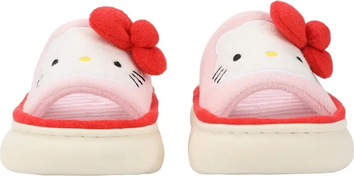 Hello Kitty 3D Character Face Art Women's Pink & White Striped Open-Toed Slide - Image 3