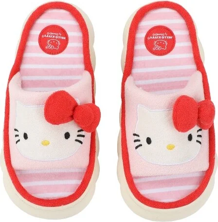 Hello Kitty 3D Character Face Art Women's Pink & White Striped Open-Toed Slide Slippers-Medium - Image 2