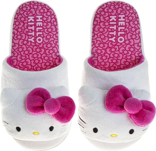 Hello Kitty Ladies Dual Sizes SlippersWhite/Fuchsia, Size: