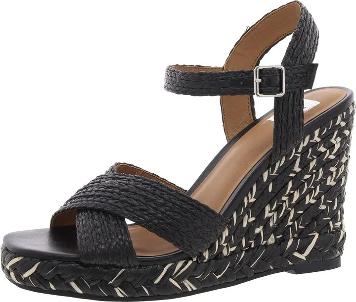 Herd Womens Raffia Ankle Strap Wedge Sandals