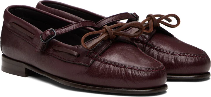 HEREU Burgundy Lorea Supple Shiny Loafers - Image 4