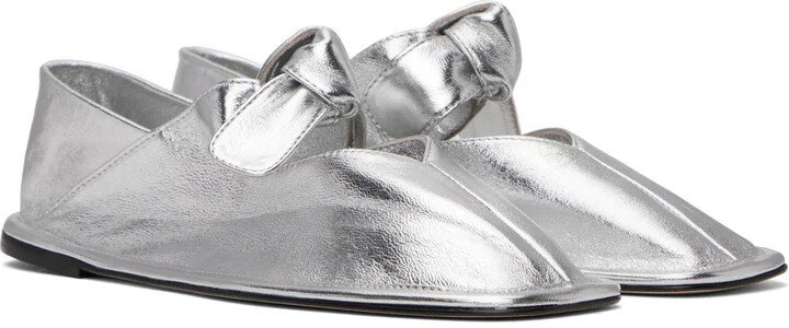 HEREU Silver Llasada Metallic Ballerina Flats - Image 4