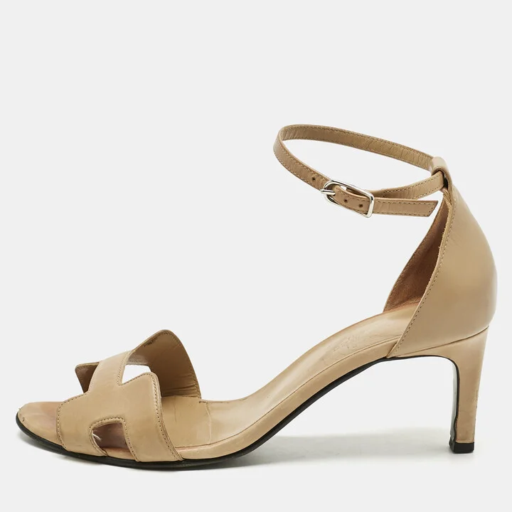 Hermes Beige Leather Premiere Ankle Strap Sandals Size 38
