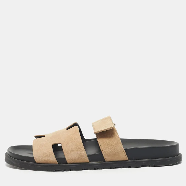Hermes Beige Suede Chypre Sandals Size 44