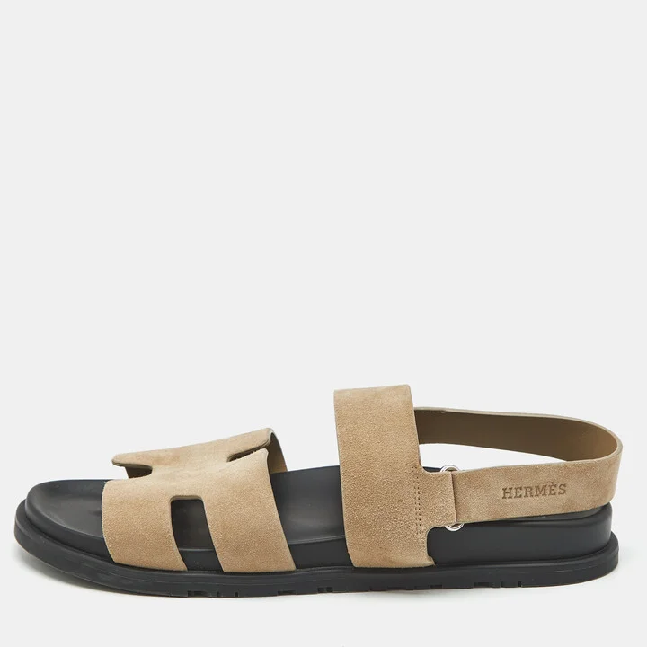 Hermes Beige Suede Genius Flat Sandals Size 44.5