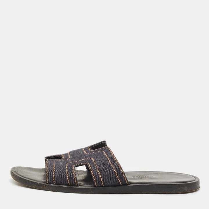 Hermes Black Denim Izmir Flat Sandals Size 40