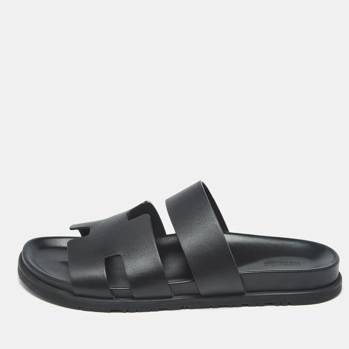 Hermes Black Leather Ankara Sandals Size 46
