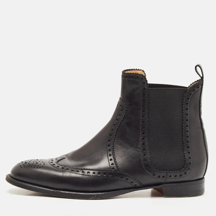 Hermes Black Leather Brighton Ankle Length Boots Size 37