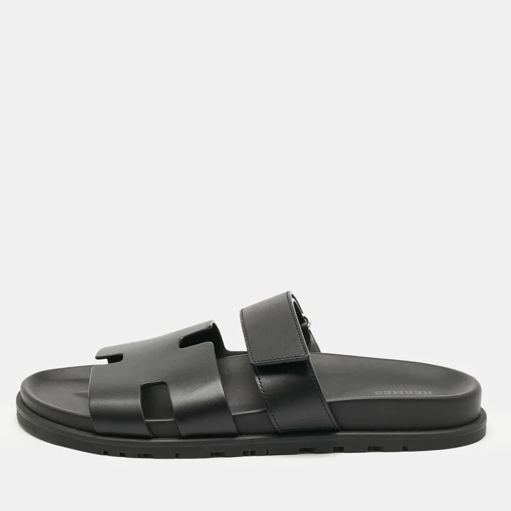 Hermès Black Leather Chypre Sandals Size 43