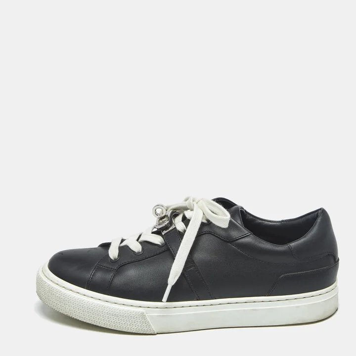 Hermes Black Leather Day Low Top Sneakers Size 36