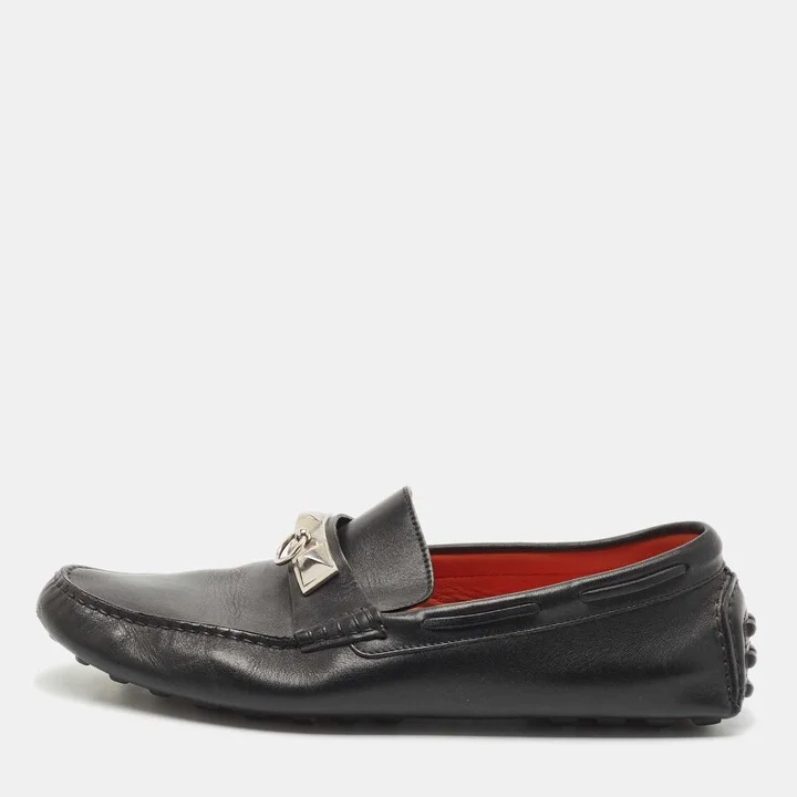 Hermes Black Leather Irving Slip On Loafers Size 41