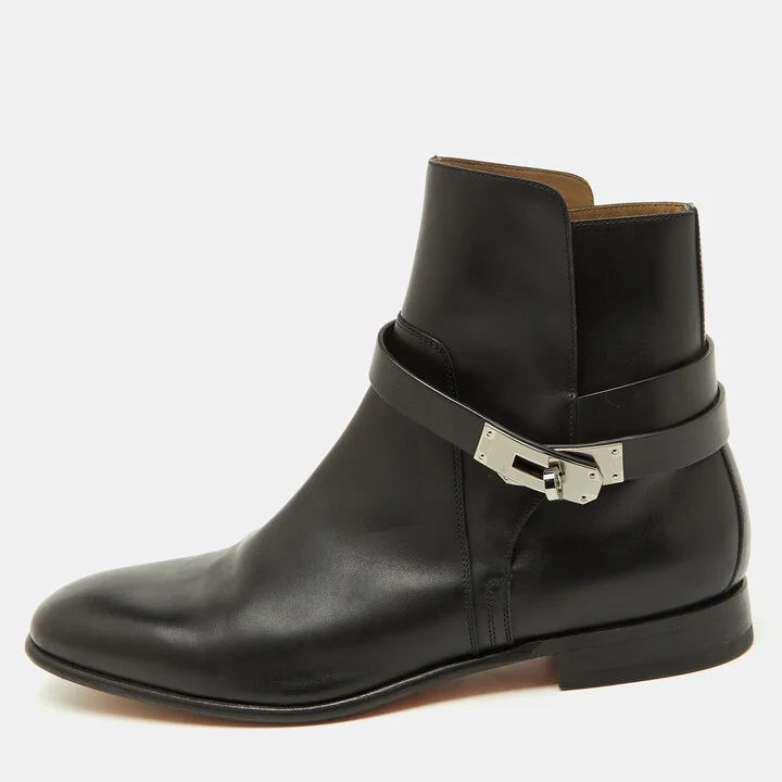 Hermes Black Leather Jeff Ankle Length Boots Size 40