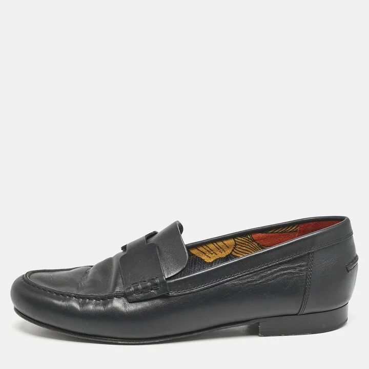 Hermes Black Leather Kennedy Loafers Size 38.5
