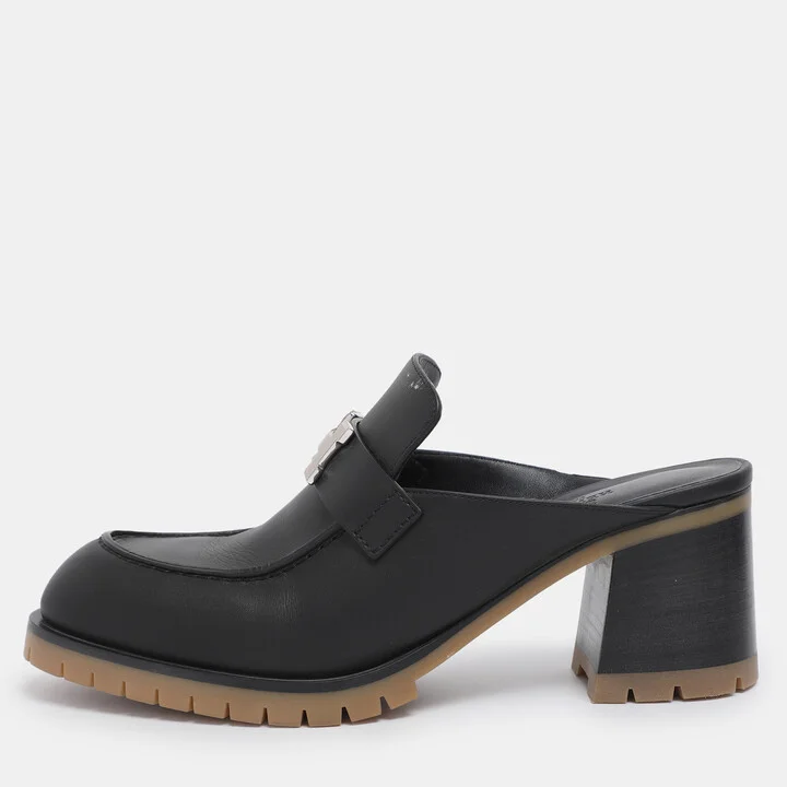 Hermes Black Leather Mules Flore 60 Size 38.5
