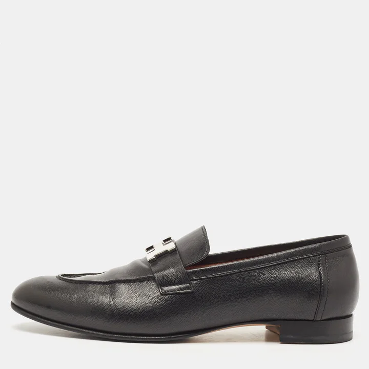 Hermes Black Leather Paris Loafers Size 40.5