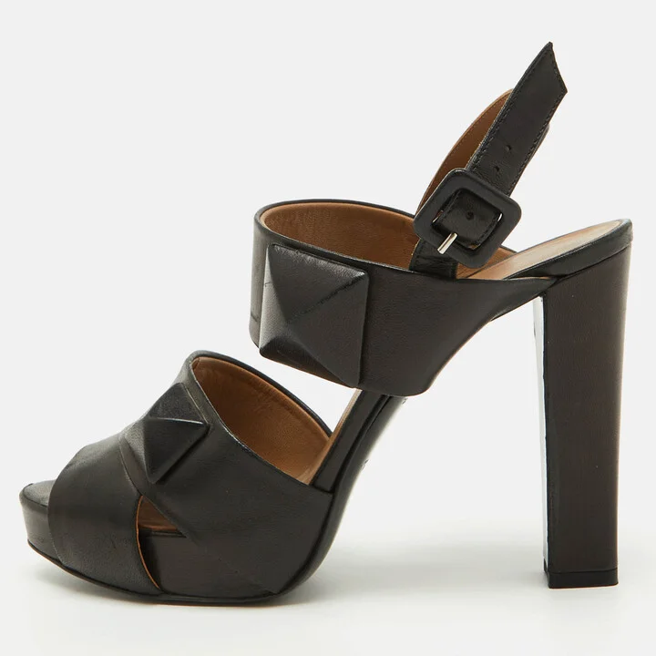 Hermes Black Leather Platform Ankle Strap Sandals Size 37