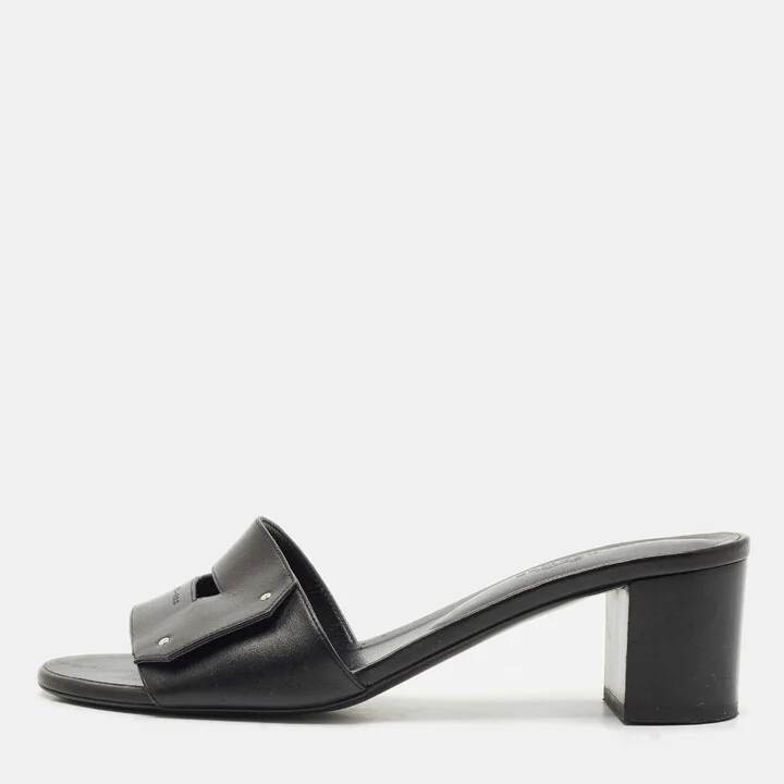 Hermes Black Leather View Slide Sandals Size 39.5