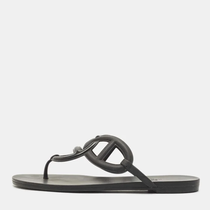 Hermes Black Rubber Egerie Flat Thong Sandals Size 39