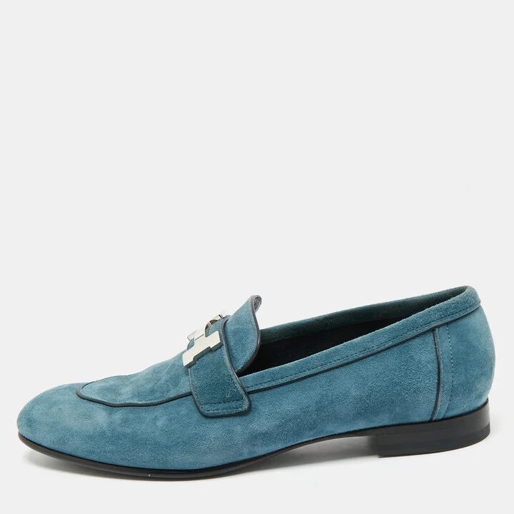 Hermes Blue Suede Paris Loafers Size 38