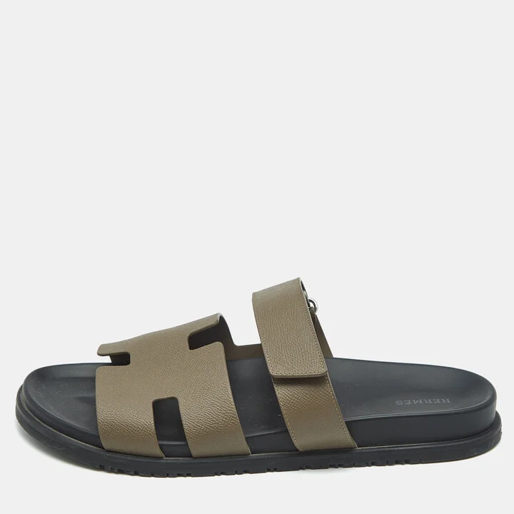 Hermes Brown Leather Chypre Flat Sandals Size 46.5