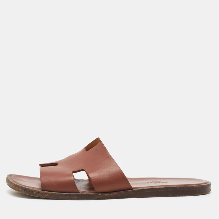 Hermes Brown Leather Izmir Flat Sandals Size 42