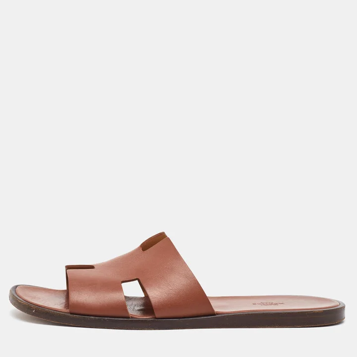 Hermes Brown Leather Izmir Flat Sandals Size 46