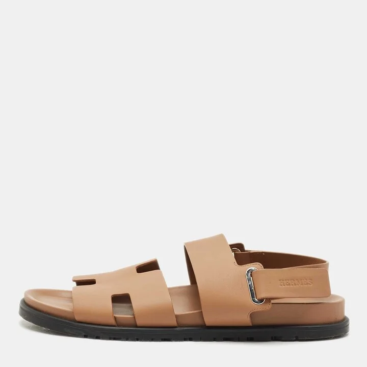 Hermes Brown Leather Takara Flat Sandals Size 44