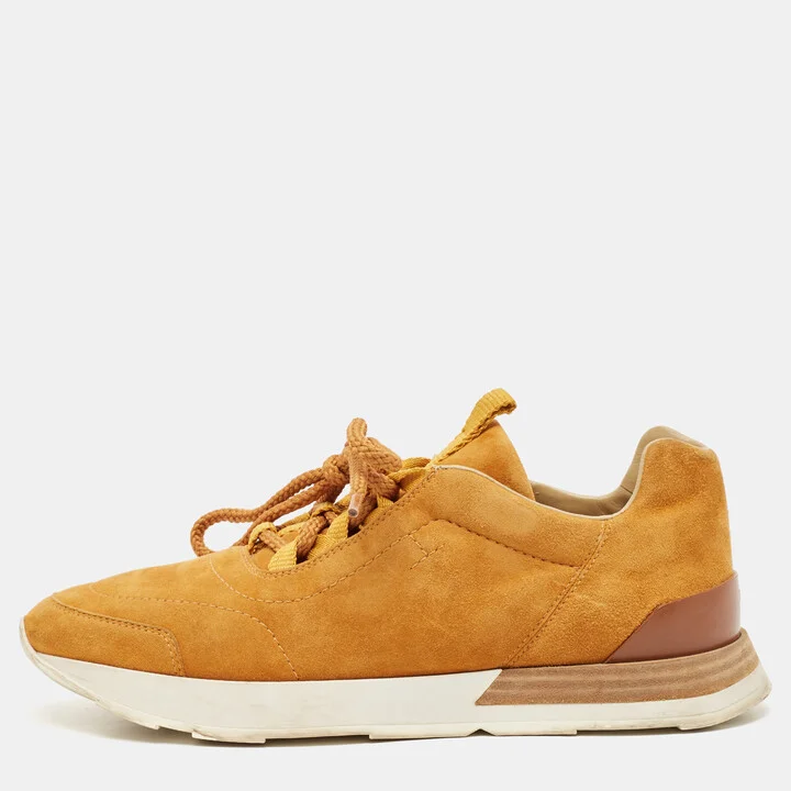 Hermes Brown Suede Miles Lace Up Sneakers Size 37.5