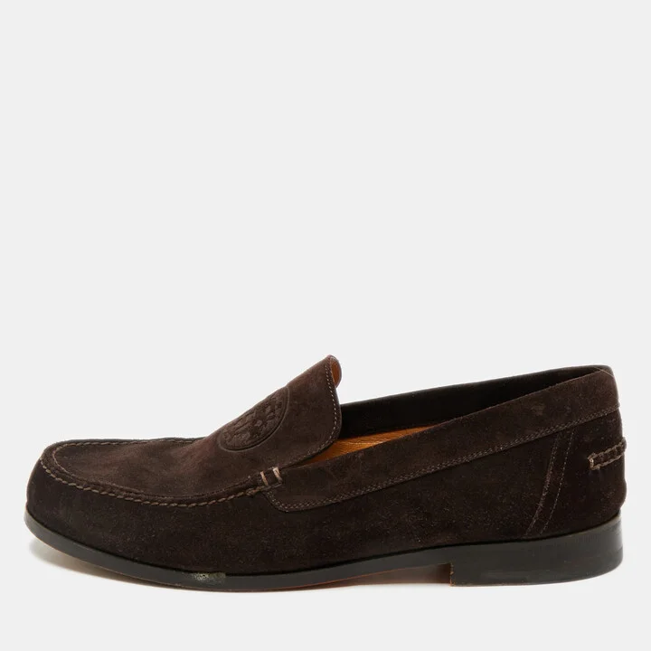 Hermes Chocolate Brown Suede Lucky Moccasins Size 42
