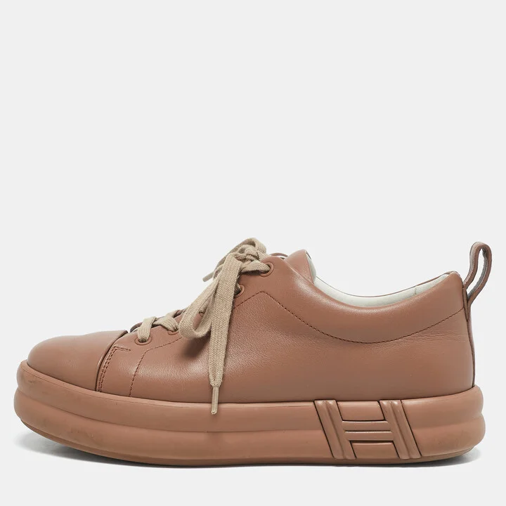 Hermes Dusty Pink Leather Happy Sneakers Size 38