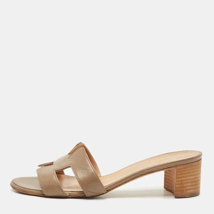 Hermes Green Leather Oasis Slide Sandals Size 38.5