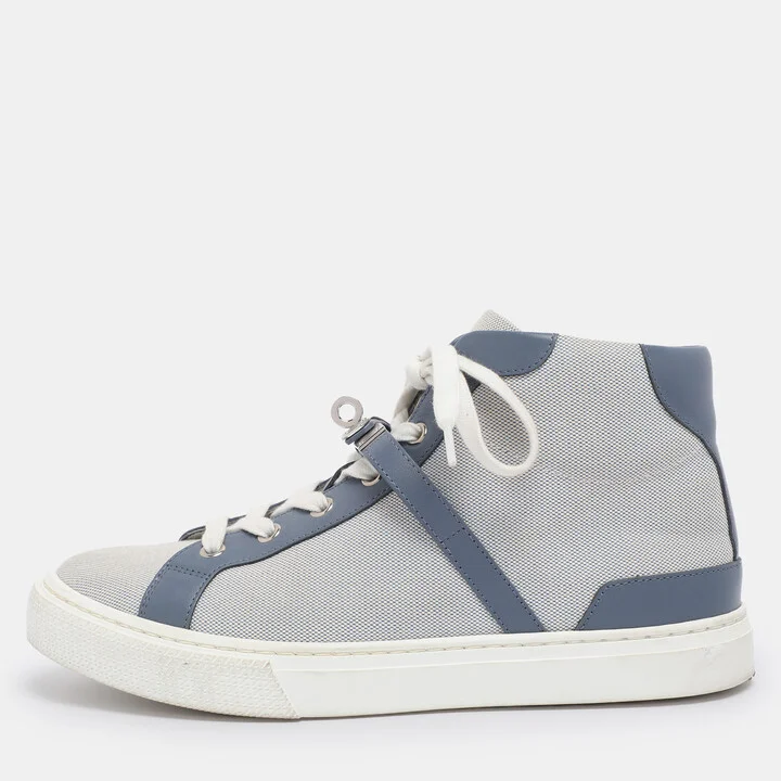 Hermès Grey/Blue Canvas and Leather Daydream High Top Sneakers Size 38.5
