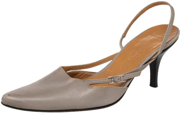 Hermes Grey Leather Pointed Toe Silngback Sandals Size 37.5