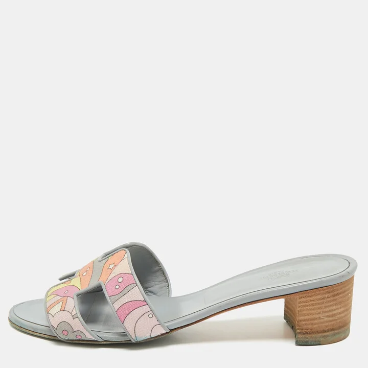 Hermes Light Blue Printed Canvas and Leather Oasis Sandals Size 39