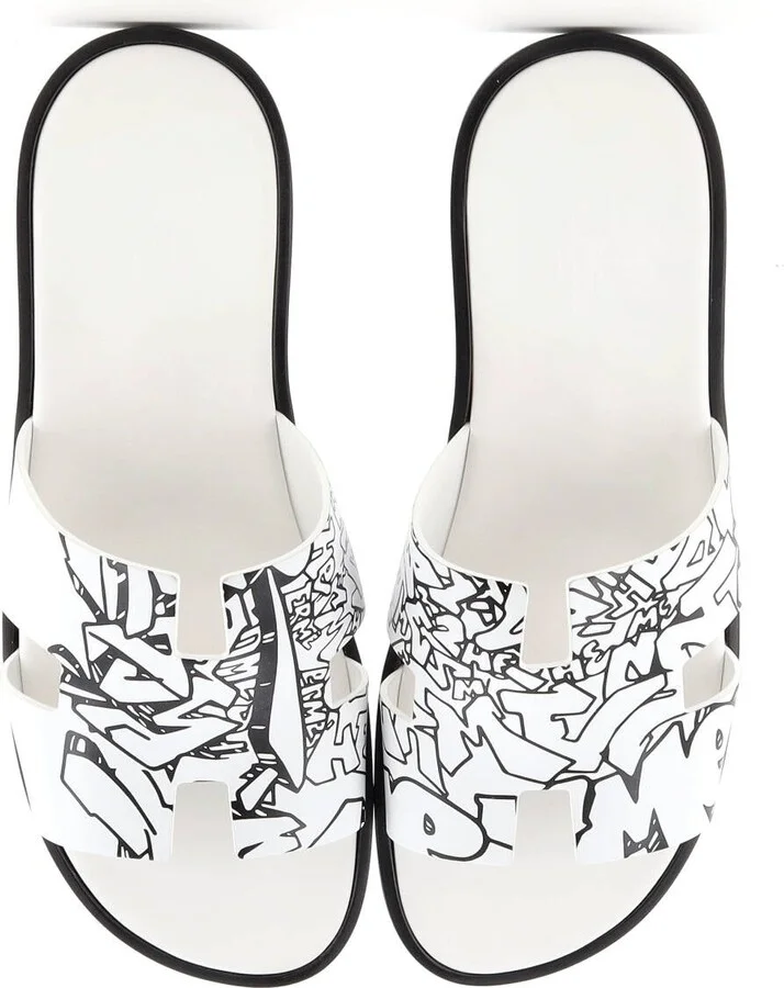 Hermes Men's Izmir Slide Sandals Printed Leather - Image 2