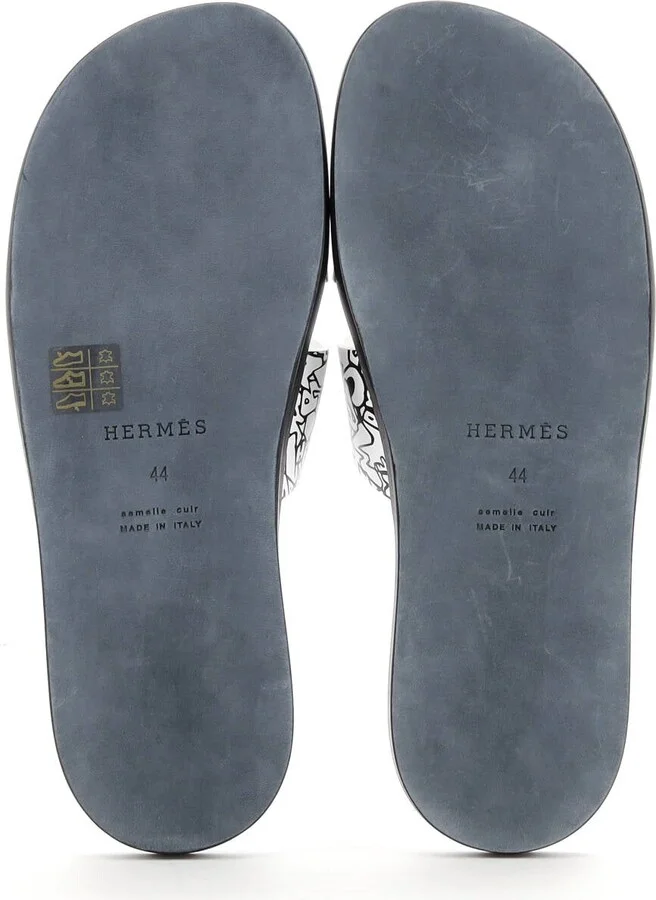 Hermes Men's Izmir Slide Sandals Printed Leather - Image 4