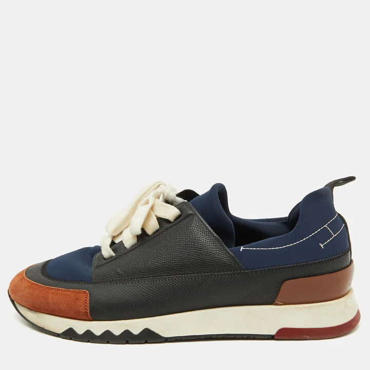 Hermes Multicolor Neoprene Leather and Suede Stadium Low Top Sneakers Size 43