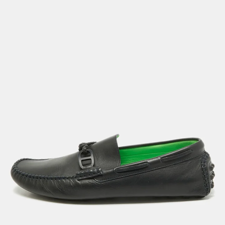 Hermes Navy Blue Leather Alessandro Loafers Size 41