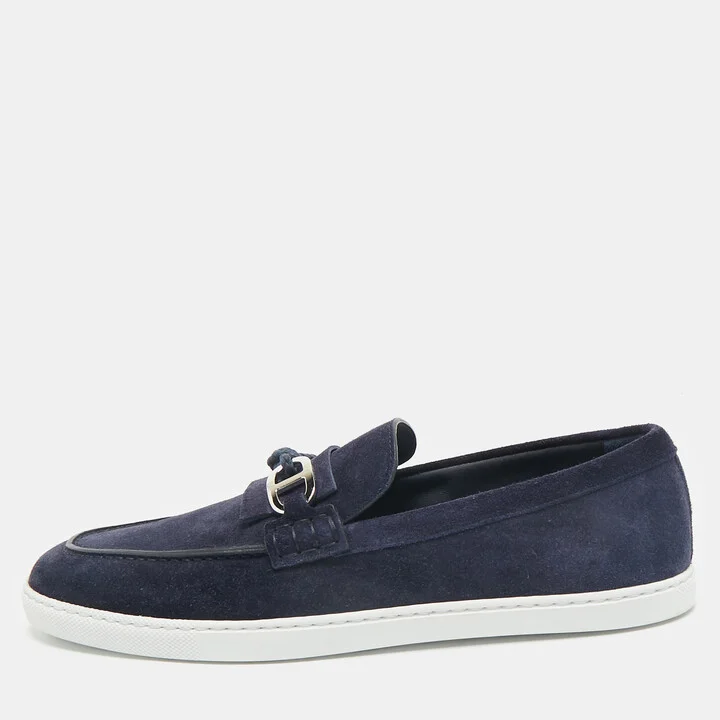 Hermès Navy Blue Suede Ignacio Loafers Size 42.5